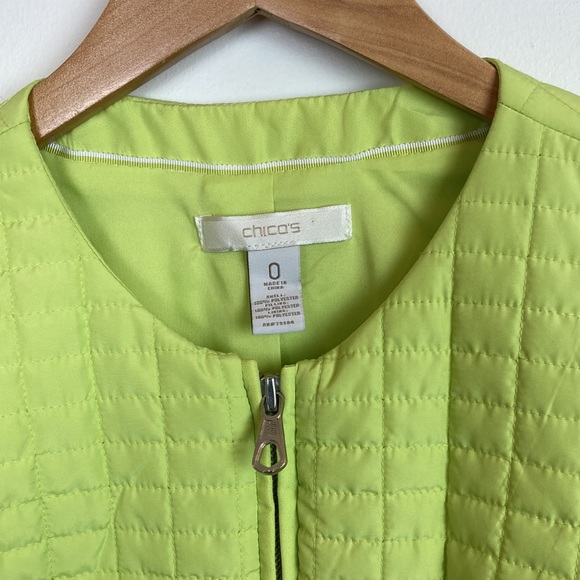Chico's Chartreuse Yellow Green Quilted Jacket - Picture 3 of 13